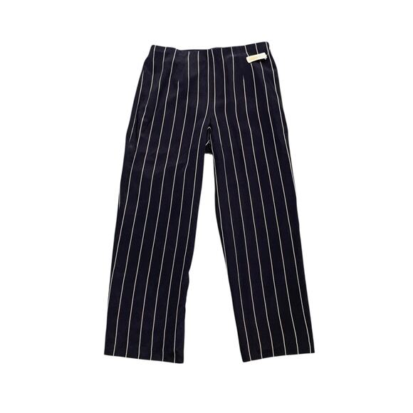 Talbots Pants Womens 16 P Petite Navy White Pin Striped Silk Wide Leg Side Zip - Picture 1 of 11